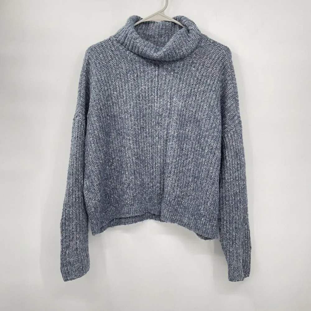 Lucky Brand Medium Turtleneck Sweater Womens Blue Marled Chunky‎ Knit Pullover